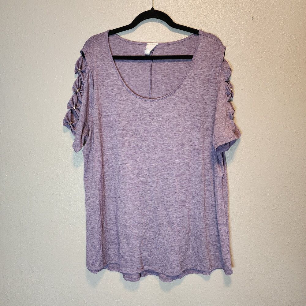 Naïf Heathered Purple Cold Shoulder Bow Sleeve Top - Size 2X